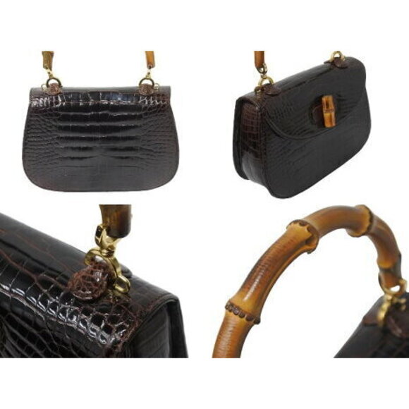 Gucci handbag shoulder bag brown crocodile bamboo leather - Picture 4 of 8